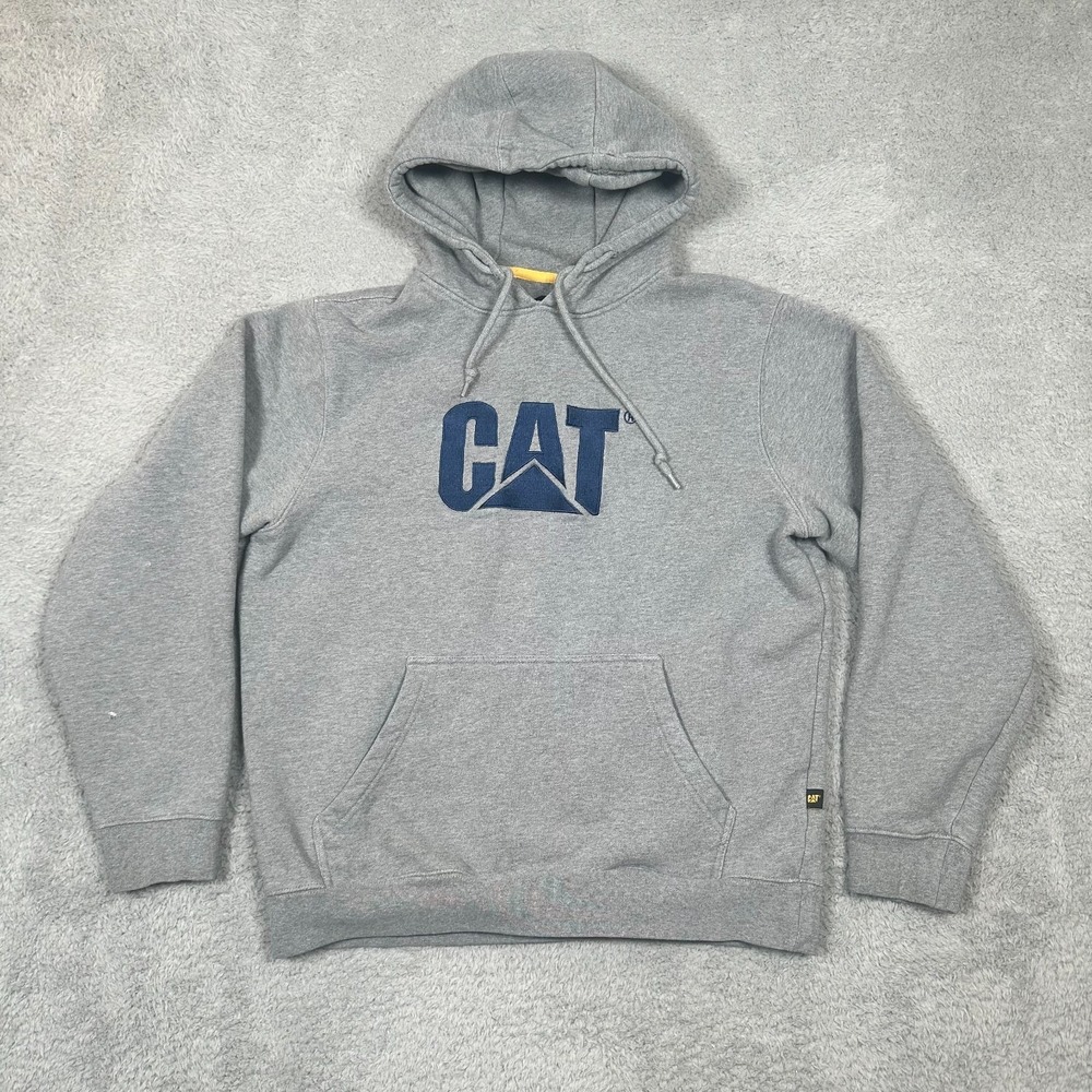 Caterpillar CAT Mens L Embroidered Pullover Hoodie Sweatshirt‎ Gray Work